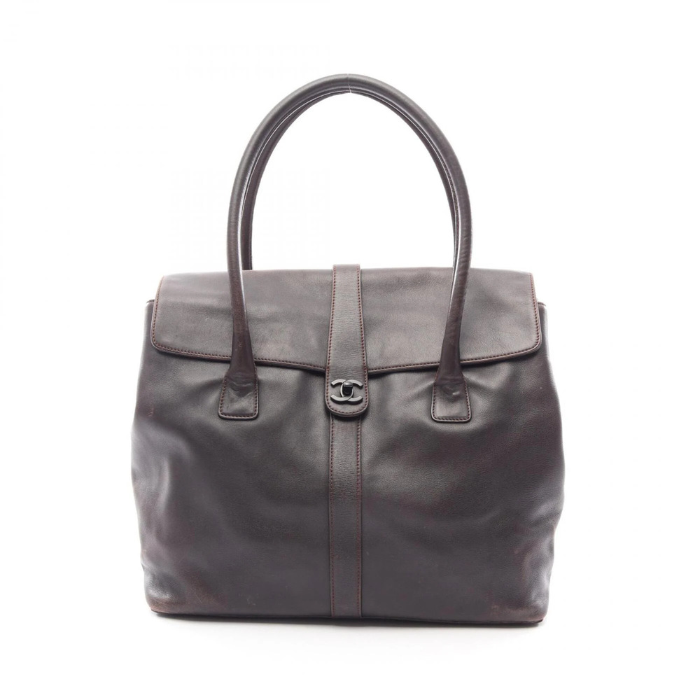 Chanel Coco Mark Tote Bag Handbag, Lambskin Leather, Women's, Brown